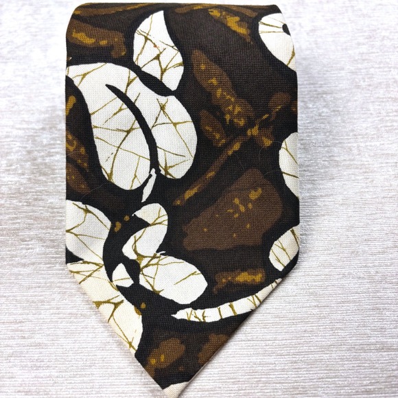 Vintage 70s Kanaka Hawaiian Style Barkcloth Brown Floral Tie 58" EUC - Picture 1 of 4